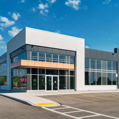 Generic Small Office Building Plaza on a sunny day.
